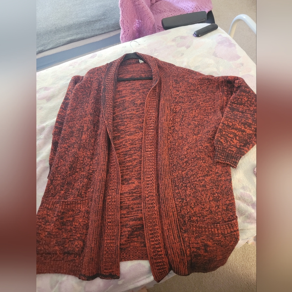Women's Orange Marled Knit Open Front Cardigan Young Knitting Mills